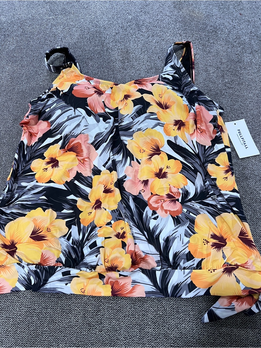 Floral Tankini Top - Yellow & Black Floral Print